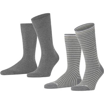 Burlington Everyday Stripe- Mixed 2-Pack gedessineerd katoen multipack sokken heren grijs - maat 40-46