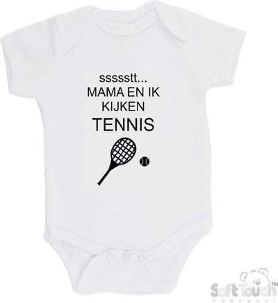 100% katoenen Romper "ssssstt... Mama en ik kijken tennis" Unisex Katoen Wit/zwart 56/62