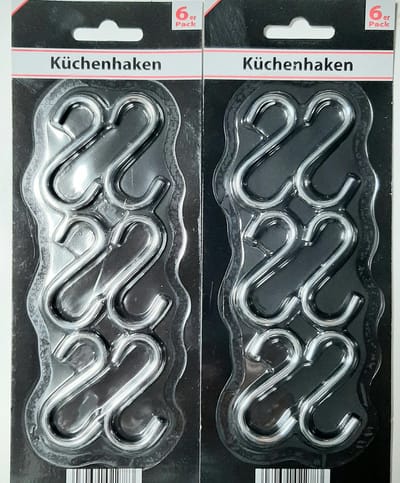 2 pack 6x S-haak - 12 universele keukenhaken - S haken - rvs keukenhaak - voor stang 13mm of 20mm - 55mm - 5,5 cm - voor keukengerei - ophanghaken keuken - nikkel zilver