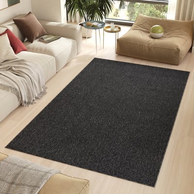 Tapiso Nizza Vloerkleed Zwart Laagpolig Antislip Waasbaar Tapijt Maat- 80x150
