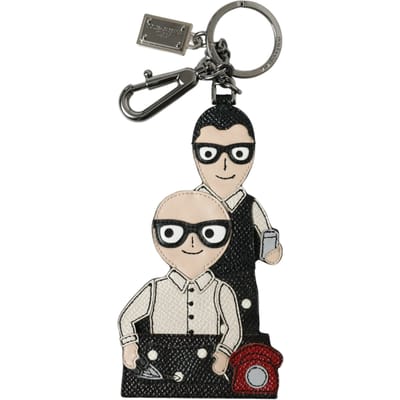 Dolce & Gabbana Leren Dominico Stefano #DGFAMILY Logo Badge Sleutelhanger