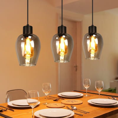 NETTLIFE Hanglamp - 3xE27 - rookgrijs - Glas - Vintage Eetkamerlamp - voor Keuken | Slaapkamer | Hotel | Eetkamer-excl. lichtbron