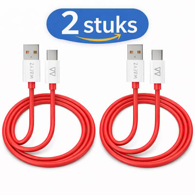 WAEYZ 2 Stuks USB C Kabel 1 Meter - USB A naar USB C 5A Snellader oplaadkabel - Rood Snoer Voor o.a. Telefoon - Tablet - Laptop