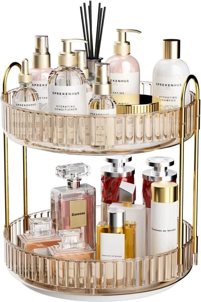 Rotating Makeup Organizer met 2 Niveaus, Hoge Capaciteit voor Huidverzorging, Duidelijke Opslag voor Make-up en Parfum, Cosmetica Organizer voor Dressoir en Bureau, 360 Graden Draaibaar