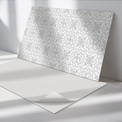 Wallfluent Vinyl Wandpaneel - Bloemenpatroon met ornamenten Wandpaneel PVC - 100 cm x 50 cm - Grijs Vinyl Wandpaneel - Set van 1 - Rechthoekig Wandbekleding Vinyl - Patroon Wandpaneel - Zelfklevend Wandpaneel - Wandpaneel Keuken en Badkamer
