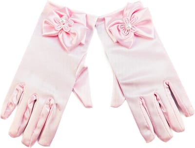 BamBella® - Handschoenen voor communie feest bruiloft kinderen Meisje kort Roze