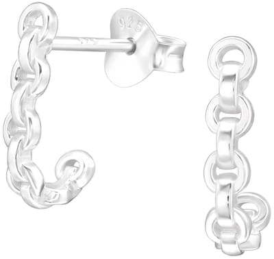 Joy|S - Zilveren oorringen stud - 2.5 x 12 mm - schakel jasseron chain - oorbellen