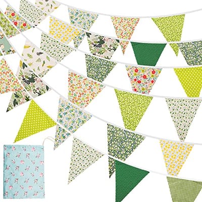 15m Vintage Flower Bunting Flags for Garden and Party Decorations