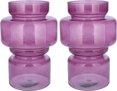 Bellatio Design Bloemenvaas - 2x - paars transparant gerecycled glas - D17 x H25 cm - vaas