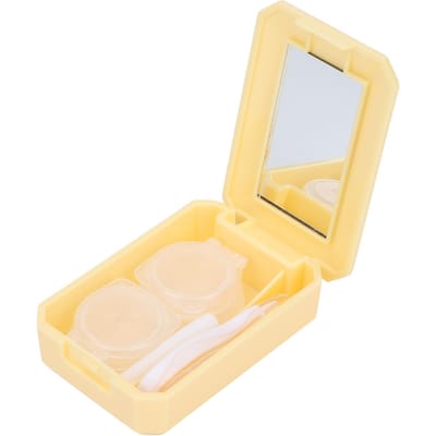 Contactlensdoosje met applicator, pincet, draagbaar contactlensdoosje, houder en opbergdoosje. (Geel) beige
