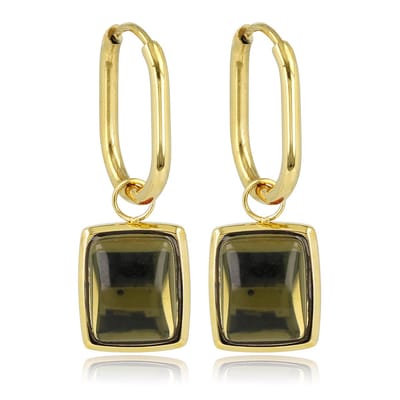My Bendel - Goudkleurige Ovale Oorringen met Licht Groene Glassteen - met Luxe Cadeauverpakking | Sieraden Voor Dames