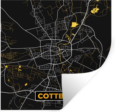 Muurstickers - Sticker Folie - Cottbus - Goud - Kaart - Plattegrond - Stadskaart - Duitsland - 100x100 cm - Plakfolie - Muurstickers Kinderkamer - Zelfklevend Behang XXL - Zelfklevend behangpapier - Stickerfolie