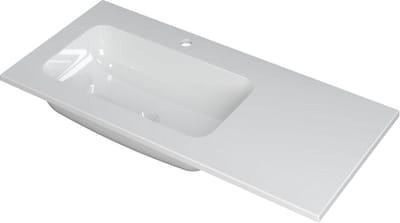 INK® Faktor wastafel polystone links met 1 kraangat, 100x45x1,5cm, glans wit