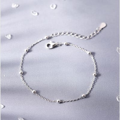Bracelet en argent sterling 925 avec perles rondes, petit accessoire mignon pour femme, simple et élégant, bijou d'étudiant 18cm white