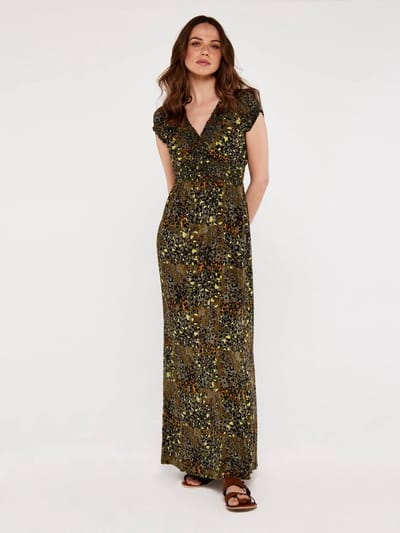 Maxijurk met smockwerk in cheetahprint