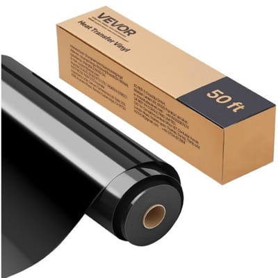VEVOR Heat Transfer Vinyl (304,8 x 15240 mm), glanzend zwart HTV strijkvinylrol, compatibel met snijmachines, voor diverse materialen: T-shirts, kussens, hoeden