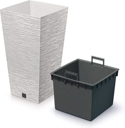 Prosperplast Plantenpot - buiten - kunststof - creme/beige - Eco wood look - D26xH50 cm - bloempot