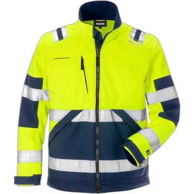 Fristads Hi Vis Softshelljack Klasse 2 4083 Wyh - Hi-Vis geel/marineblauw - XS