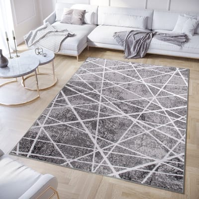 Tapiso Crystal Vloerkleed Donkergrijs Laagpolig Lijnen Modern Tapijt Maat- 80x150