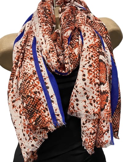 Sjaal slangenprint met glinstering 180/90cm rood/zwart/blauw