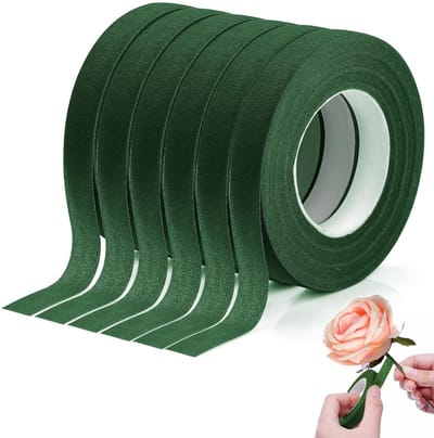 6 stuks bloemistenlint, 162 m, crêpe bloemisten, zwart-groen, bloementape, 12 mm, bloementape voor boeket, zelfklevend, bloemenlint voor het verpakken van bloemen en doe-het-zelf kunsthandwerk