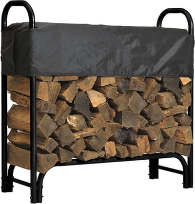 SensaHome - Brandhout Opbergrek met Afdekhoes - Brandhoutrek - Stookhout Opslag - Buiten of Binnen - 126x39.3x118 - Zwart