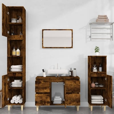 vidaXL - Wastafelkast - 80x33x60 - cm - bewerkt - hout - gerookt - eikenkleurig