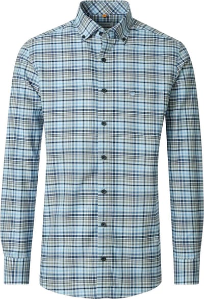 Redmond comfort fit overhemd - Oxford - wit met licht- en donkerblauw en beige geruit
