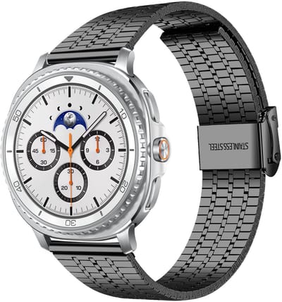 By Qubix - smartwatch bandje - Compatible Samsung bandje - Stalen bandje - Zwart - Geschikt voor Samsung Galaxy Watch 9 (40/44mm) - Watch 8 (40/44mm) - Watch 8 Classic (46mm)