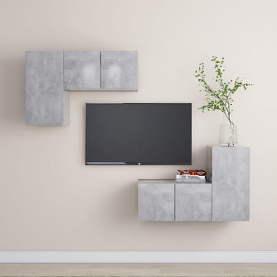 vidaXL - 4-delige - Tv-meubelset - bewerkt - hout - betongrijs