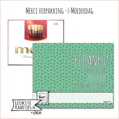Kaartkadootje Merci -> Moederdag – No:09 (Merci Chocolade - Bedankt dat je er altijd voor mij bent - Mint Groen-Driehoekjes) - LeuksteKaartjes.nl by xMar