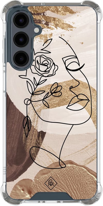 Casimoda® hoesje - Geschikt voor Samsung Galaxy A17 - Abstract Gezicht Bruin - Shockproof case - Extra sterk - TPU/polycarbonaat - Bruin/beige, Transparant