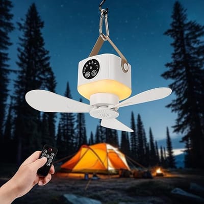 Tentventilator - Draagbare Plafondventilator - 4 Snelheden Stil - Dimbaar LED Licht - 7200mAh Batterij - Afstandsbediening Met Timer - Voor Camping Tent RV