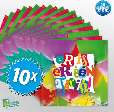 10x Muziekwenskaart - Er is er een jarig – zelf opneembaar – 60 seconden – 21x21cm – hoge kwaliteit – inclusief envelop