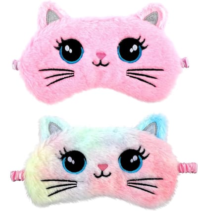 Set van 2 Kids Sleep Masks - Zachte Blindfold - Pluche Oogbescherming - Schattige Dieren - Ideaal voor Meisjes en Jongens - Reis - Naps - Feestaccessoires (Roze)