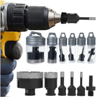 MOZY® - Diamantboorset - 6 Delig - met Adapter - 6 tot 68 mm - M14 - voor Steen, Keramiek, Marmer, Natuursteen, Graniet, Porselein en Glas - tot 13,000 rpm - Diamandgatenboor - Diamandgatenzaag - Diamandgatenboren