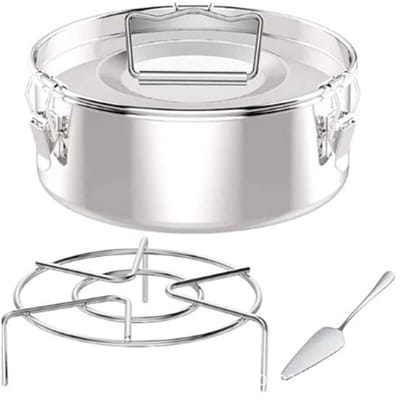 QTTVBTNA RVS Camping Kookset 3-delig – Enkele Stoompan met Driehoekig Stoomrek & Taartspatel – Voor Kamperen & Picknick