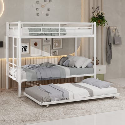 Metalen Stapelbed - Hoogslaper Kinderbed Met Ladder En Veiligheidsreling - wit - Zwaar Belastbaar En Omvormbaar