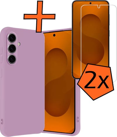 Hoes - Met 2x Screenprotector - Geschikt voor Samsung Galaxy S25 - Sterk & Shockproof - Back Cover - Siliconen Case - Telefoon Hoes - Lila