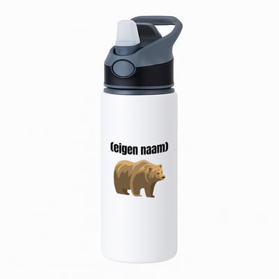 Hacebo® - grote beer met eigen naam waterfles met rietje zwart - Beer - beren liefhebbers - iemand die houdt van beren - verjaardag - cadeau - kado - water fles - 650ML