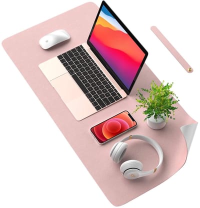 TOVBMUP Bureaubeschermer - Muismat van leer en antislip suède - Multifunctionele muismat voor op kantoor - Schrijfmat voor laptop - Voor kantoor, thuiskantoor - Roze + Zilver - 80x40cm