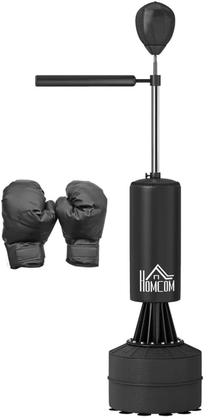 Boksstandaard - met Snelheidsballen, 360° Reflexstang en Zuignapvoet - in Hoogte Verstelbaar 155-205 cm - Reflextrainer - Bokstrainer - Boksbal Staand - Bokszak - Bokspaal - Boxing - Zwart