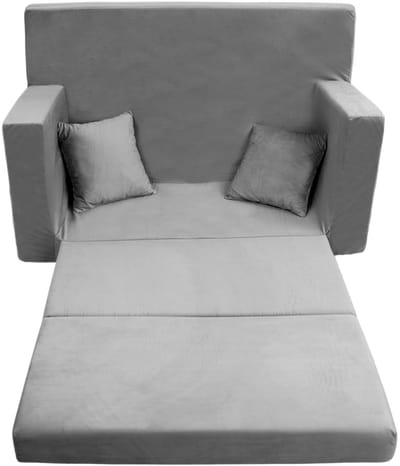 Flumi opvouwbare mini kindersofa – zachte kinderbank met uitklapfunctie en afneembare hoes, grijs