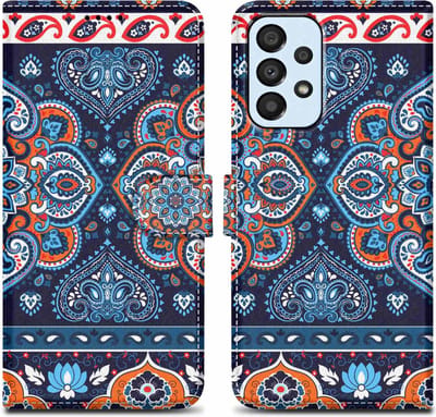 Cadorabo Hoesje geschikt voor Samsung Galaxy A33 5G - Design Blauwe Mandala No. 1 - Beschermhoes Case Cover met magnetische sluiting, standaardfunctie en kaartvakje