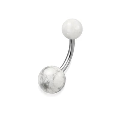 Aramat Jewels | Navelpiercings | Witte Marmeren Stalen Navelpiercing | | | |8mm | Staal | Volwassenen | Verkleurd niet