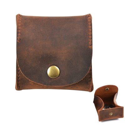 Dailygoods- Portemonnee met sluiting - Echt Leer - Compact formaat - Munt Case - Voor Dames/Heren - 8 x 8 cm - Muntportemonnee