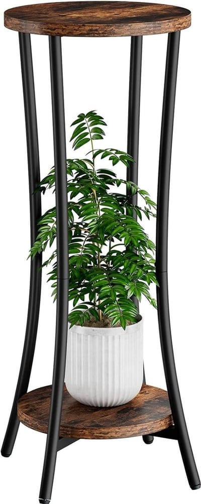 Sierra, 30 inch hoge plantenstandaard binnen, 2 niveaus houten hoek plantenstandaard, moderne plantenplank bloempot houder voor woonkamer terras balkon tuin, rustiek bruin