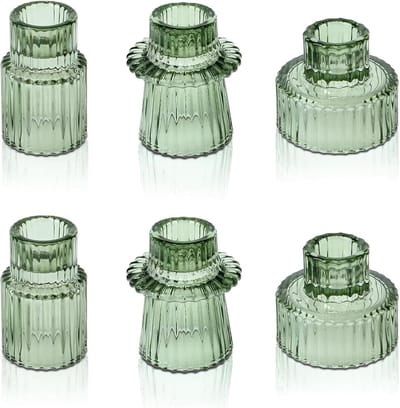 Set van 6 Kaarsenhouders, Transparante Glazen Kaarsenstandaards voor Tafeldecoratie, Tealight en Bar Kaarsen, Ideaal voor Bruiloften en Feestjes