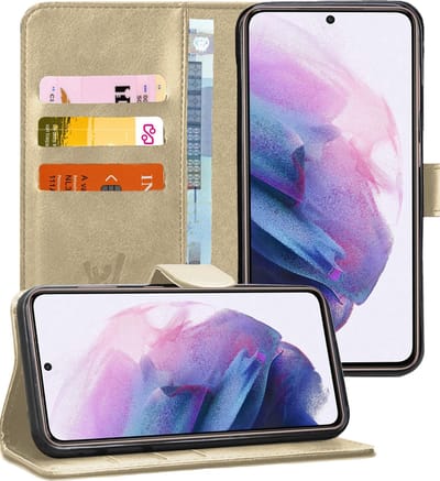 Hoesje geschikt voor Samsung Galaxy S21 - Book Case Kunstleer Pasjeshouder Goud