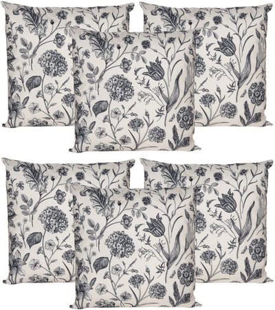 Anna's Collection Sierkussen voor binnen en buiten - 6x - vintage flowers - creme wit - 60 x 60 cm - tuinkussen